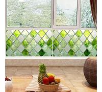 BlissYard Window Privacy Film Home Decorative Green and White Glass Window Film for Glass Door Home and Office PVC Static Cling Sticker 39.3×17.7 Inchs Fit Bedrooms Removable Static Cling Stickers