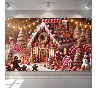 BlissYard Winter Door Banner Backdrop Christmas Gingerbread House Banner Candy Cane Lollipop Tree Snowman Backdrop Holiday Sweet Wonderland Scene 71x43 inch Party Wall Decoration