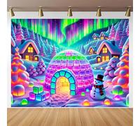 BlissYard Winter Wonderland Blacklight Tapestry Banner 79x59 Inch Neon Tapestry Aurora Borealis Igloo Snowman Neon Black Light Tapestries Glow In The Dark Decor Wall Hanging Festive