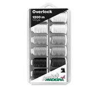 Groves Of Thames Blisterbox A/lock 125 - Box: Aerolock No.125: 12 X 1,200M: Black, Grey & White Miniking Spools - Madeira
