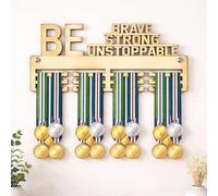 Blitz Craft Be Brave Strong Unstoppable Medal Hanger Display Rack Heavy Duty 9mm Thick Wooden Medal Holder for Wall - Motivational Sports Design - Gifts for Athletes - 210 x 297 mm