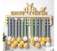 Blitz Craft Crossed The Line Medal Hanger Display Rack Runner Design - Heavy Duty 9mm Thick Wooden Medal Holder for Wall - Marathon & Track Gifts for Boys & Girls - 240 x 540 mm