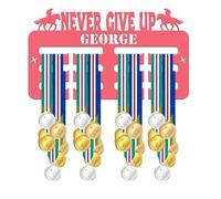 Blitz Craft Equestrian Medal Holder - Motivational Text Never Give Up with Horse Riding Design - Heavy Duty 5mm Acrylic Medal Hanger for Wall - Pony Club & Show Jumping Gifts - Pink