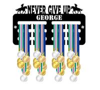 Blitz Craft Equestrian Medal Holder - Motivational Text Never Give Up with Horse Riding Design - Heavy Duty 5mm Acrylic Medal Hanger for Wall - Pony Club & Show Jumping Gifts - Black