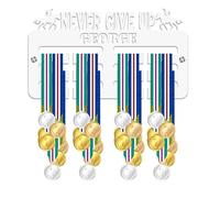 Blitz Craft Equestrian Medal Holder - Motivational Text Never Give Up with Horse Riding Design - Heavy Duty 5mm Acrylic Medal Hanger for Wall - Pony Club & Show Jumping Gifts - White