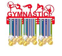 Blitz Craft Gymnastics Medal Holder - Artistic Gymnast Silhouettes Design - Heavy Duty 5mm Acrylic Medal Hanger for Wall - Gymnastics Gifts for Girls, Women, Coach & Teams - Red