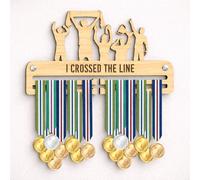 Blitz Craft I Crossed The Line Medal Hanger Display Rack Heavy Duty 9mm Thick Wooden Medal Holder for Wall - Sports Victory Design - Gifts for Athletes - 210 x 297 mm