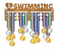 Blitz Craft I Love Swimming Medal Hanger Display Rack Heavy Duty 9mm Thick Wooden Medal Holder for Wall - Swimmer Awards Trophy Rack for Kids, Boys & Girls - 240 x 540 mm