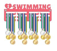 Blitz Craft "I Love Swimming Medal Holder Display Rack - Elegant 3 Layer Design Premium 5mm Acrylic Medal Holder for Wall - Swimming Gifts for Boys, Girls & Club Awards - Pink