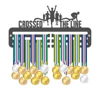 Blitz Craft Medal Holder Display Rack - I Crossed The Line Running Design - Heavy Duty 5mm Acrylic Medal Hanger for Wall - Marathon, Triathlon & 5k Fitness Gifts for Men & Women - Dark Grey