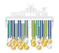 Blitz Craft Medal Holder Display Rack - I Crossed The Line Running Design - Heavy Duty 5mm Acrylic Medal Hanger for Wall - Marathon, Triathlon & 5k Fitness Gifts for Men & Women - White