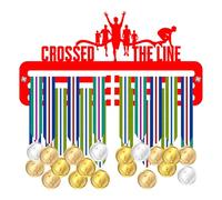 Blitz Craft Medal Holder Display Rack - I Crossed The Line Running Design - Heavy Duty 5mm Acrylic Medal Hanger for Wall - Marathon, Triathlon & 5k Fitness Gifts for Men & Women - Red