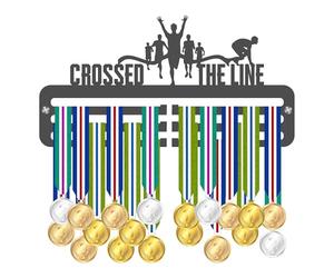 Blitz Craft Medal Holder Display Rack - I Crossed The Line Running Design - Heavy Duty 5mm Acrylic Medal Hanger for Wall - Marathon, Triathlon & 5k Fitness Gifts for Men & Women - Dark Grey
