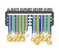 Blitz Craft Motivational Medal Holder - Always Earned Never Given - Inspirational Quote Display - Heavy Duty 5 mm Acrylic Medal Hanger for Wall - Sports & Fitness Gifts for Men & Women - Dark Grey