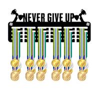Blitz Craft Motivational Medal Holder Display Rack - Never Give Up Trophy Design - Heavy Duty 5mm Acrylic Medal Hanger for Wall - Universal Sports Gifts for Winners, Students, Kids - Black