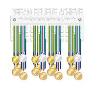 Blitz Craft Motivational Medal Holder - Dream Believe Achieve & Never Give Up Quote - Heavy Duty 5mm Acrylic Medal Hanger for Wall - Inspirational Gifts for Students & Athletes - White