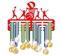 Blitz Craft Personalised Basketball Medal Hanger - Custom Initial Monogram Display - Premium 5mm Acrylic Medal Holder for Wall - Kids Room, Sports & Hoop Gifts for Boys & Girls - Red