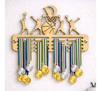 Blitz Craft Personalised Basketball Medal Hanger Display Rack Custom Initial Hoop Design - Heavy Duty 9mm Thick Wooden Medal Holder for Wall - Sports Gifts for Boys & Girls - 240 x 540 mm