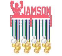 Blitz Craft Personalised Boxing Medal Holder Display Rack - Custom Name Boxer Design - Premium 5mm Acrylic Medal Holder for Wall - Boxing, MMA & Kickboxing Gifts for Men & Boys - Pink