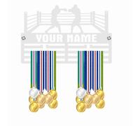 Blitz Craft Personalised Boxing Medal Holder Display Rack - Custom Name Ring Design - Heavy Duty 5mm Acrylic Medal Holder for Wall - MMA, Sparring & Boxer Gifts for Men & Women - WHITE