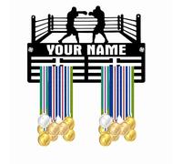 Blitz Craft Personalised Boxing Medal Holder Display Rack - Custom Name Ring Design - Heavy Duty 5mm Acrylic Medal Holder for Wall - MMA, Sparring & Boxer Gifts for Men & Women - BLACK