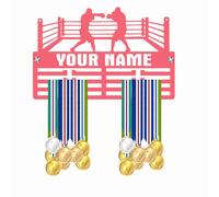 Blitz Craft Personalised Boxing Medal Holder Display Rack - Custom Name Ring Design - Heavy Duty 5mm Acrylic Medal Holder for Wall - MMA, Sparring & Boxer Gifts for Men & Women - PINK