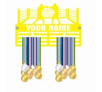 Blitz Craft Personalised Boxing Medal Holder Display Rack - Custom Name Ring Design - Heavy Duty 5mm Acrylic Medal Holder for Wall - MMA, Sparring & Boxer Gifts for Men & Women - YELLOW