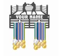 Blitz Craft Personalised Boxing Medal Holder Display Rack - Custom Name Ring Design - Heavy Duty 5mm Acrylic Medal Holder for Wall - MMA, Sparring & Boxer Gifts for Men & Women - DARK GREY