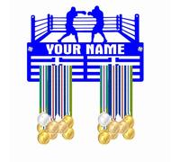 Blitz Craft Personalised Boxing Medal Holder Display Rack - Custom Name Ring Design - Heavy Duty 5mm Acrylic Medal Holder for Wall - MMA, Sparring & Boxer Gifts for Men & Women - ROYAL BLUE