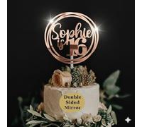 Blitz Craft Personalised Cake Topper Custom Name & Age Hoop Design, Double Sided Mirror Acrylic Birthday Decoration | Premium 1.5mm Geometric Centerpiece for 16th 18th 21st 30th, 17x14cm, Dark Silver