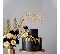 Blitz Craft Personalised Christening Cake Topper, Custom Name Baptism Decoration, 3mm Wooden MDF, 17x14cm | Baby Shower Event Party Centrepiece, Naming Day Keepsake Sign - Natural Wood