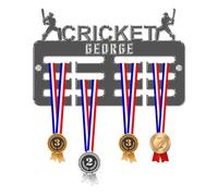 Blitz Craft Personalised Cricket Medal Hanger Display Rack Frame for Awards Ribbons 3mm Acrylic | Sturdy 3 Row Wall Mounted Medals Holder | Perfect to Display Your Hand Earned Medals-Dark Grey