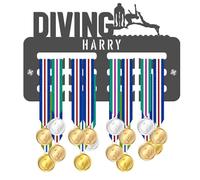 Blitz Craft Personalised Diving Medal Holder Display Rack - Custom Name or Text Swimmer Design - 5mm Acrylic Medal Holder for Wall - Water Sports Gifts Boys, Girls, Teams & Captains - Dark Grey