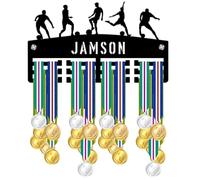 Blitz Craft Personalised Five-Player Soccer Medal Holder Display Rack - Custom Name Football Team Design - Heavy Duty 5mm Acrylic Medal Hanger - Soccer Gifts for Men & Boys - Black