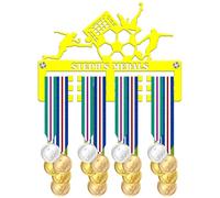Blitz Craft Personalised Football Goal Medal Holder Display Rack - Custom Name Striker Scene - Premium 5 mm Acrylic Medal Holder for Wall - Football Gifts for Boys & Kids Bedroom - Yellow