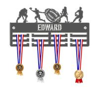 Blitz Craft Personalised Football Medal Hanger Display Rack Frame for Awards Ribbons 3mm Acrylic | Sturdy 3 Row Wall Mounted Medals Holder | Perfect to Display Your Hand Earned Medals-Dark Grey