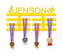 Blitz Craft Personalised Football Medal Hanger Display Rack Frame for Awards Ribbons 3mm Acrylic | Sturdy 3 Row Wall Mounted Medals Holder | Perfect to Display Your Hand Earned Medals-Yellow