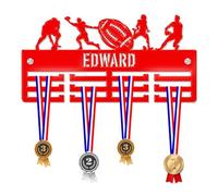 Blitz Craft Personalised Football Medal Hanger Display Rack Frame for Awards Ribbons 3mm Acrylic | Sturdy 3 Row Wall Mounted Medals Holder | Perfect to Display Your Hand Earned Medals-Red