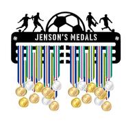 Blitz Craft Personalised Football Medal Holder - Custom Name Player Scene with Football Design - Heavy Duty 5mm Acrylic Medal Hanger for Wall - Soccer Gifts for Kids & Teams - Black