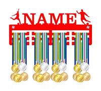 Blitz Craft Personalised Football Medal Holder - Customise Any Name or Text with Player Silhouette Design - Heavy Duty 5mm Acrylic Medal Hanger for Wall - Soccer Gifts for Kids & Teams - Red