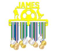 Blitz Craft Personalised Football Medal Holder Display Rack - Custom Name Soccer Design - Premium 5mm Acrylic Medal Holder for Wall - Football Gifts for Men, Women Boys, Girls & Kids - Yellow