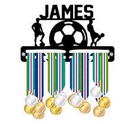 Blitz Craft Personalised Football Medal Holder Display Rack - Custom Name Soccer Design - Premium 5mm Acrylic Medal Holder for Wall - Football Gifts for Men, Women Boys, Girls & Kids - Black