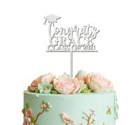 Blitz Craft Personalised Graduation Cake Topper 3MM Wooden Congratulations Class of Custom Year Thought Design Ideal for High School/College/Senior Graduation Party Decorations
