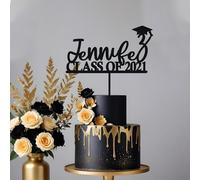 Blitz Craft Personalised Graduation Cake Topper, Custom Name & Class Of Year, 3mm Wooden MDF, 17x14cm, Grad Party Decorations | University College High School Celebration - Black