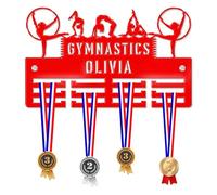 Blitz Craft Personalised Gymnastic Medal Hanger Display Rack Frame for Awards Ribbons 3mm Acrylic | Sturdy 3 Row Wall Mounted Medals Holder | Perfect to Display Your Hand Earned Medals-Red