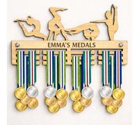 Blitz Craft Personalised Gymnastics Medal Hanger Display Rack Custom Name Gymnast Design - Heavy Duty 9mm Thick Wooden Medal Holder for Wall - Sports Gifts for Boys & Girls - 240 x 540 mm