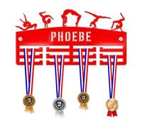 Blitz Craft Personalised Gymnastics Medal Hanger Display Rack Frame for Awards Ribbons 3mm Acrylic | Sturdy 2 Row Wall Mounted Medals Holder | Perfect to Display Your Hand Earned Medals-Red