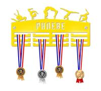 Blitz Craft Personalised Gymnastics Medal Hanger Display Rack Frame for Awards Ribbons 3mm Acrylic | Sturdy 2 Row Wall Mounted Medals Holder | Perfect to Display Your Hand Earned Medals-Yellow