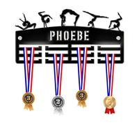 Blitz Craft Personalised Gymnastics Medal Hanger Display Rack Frame for Awards Ribbons 3mm Acrylic | Sturdy 2 Row Wall Mounted Medals Holder | Perfect to Display Your Hand Earned Medals-Black