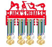 Blitz Craft Personalised Gymnastics Medal Holder Display Rack - Custom Name Gymnast Silhouettes Design - Heavy Duty 5mm Acrylic Medal Hanger for Wall - Gifts for Girls, Gymnasts - Red
